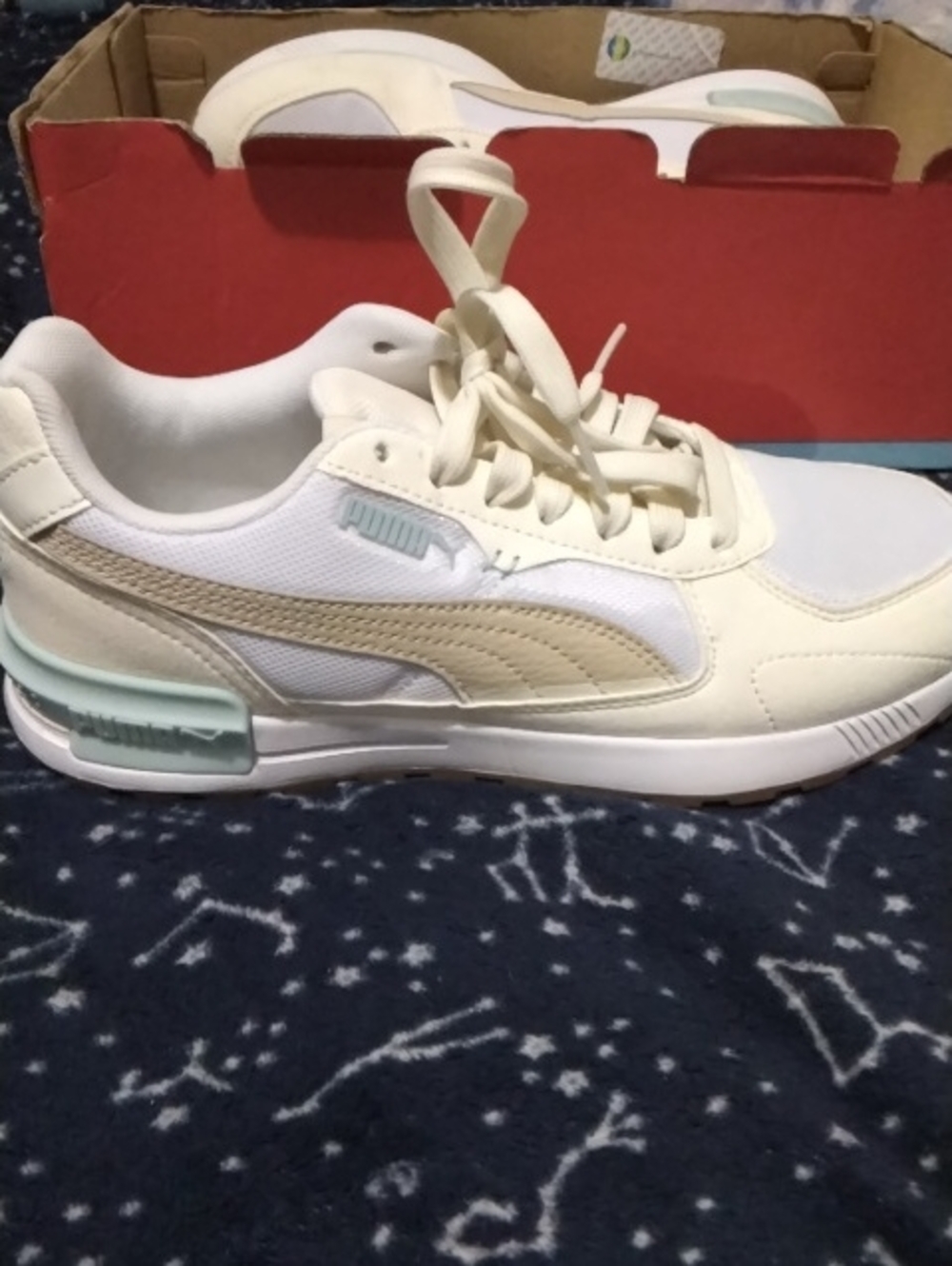 Puma Women's Cream and Light Mint Low-Top Sneakers